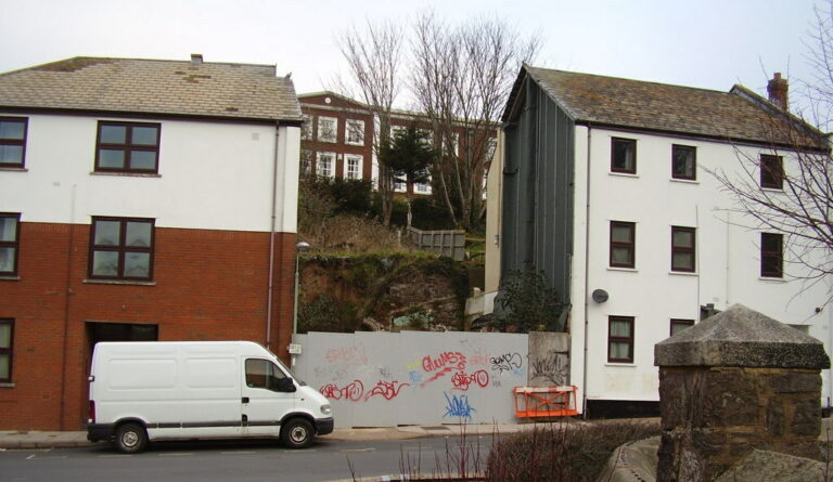A picture of a street in Exeter with a missing house